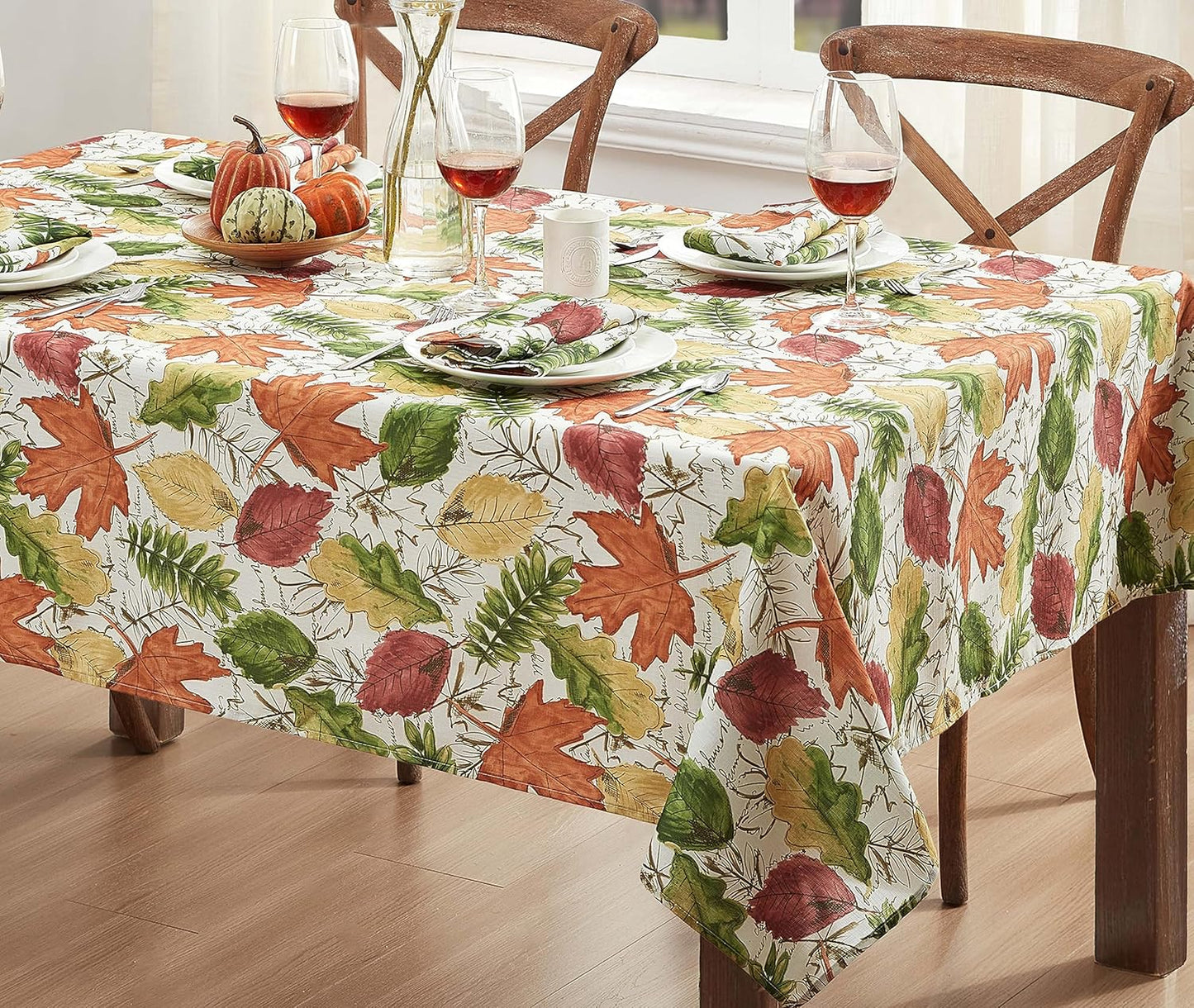 Newbridge Autumn Falling Leaves Tablecloth, 60 Inch x 120 Inch Oblong/Rectangle, Soil Repellant, No Iron Easy Care
