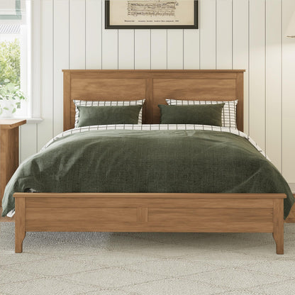 Merax Modern Solid Wood Queen Size Platform Bed with Headboard,No Box Spring Needed,Easy Assembly,Natural