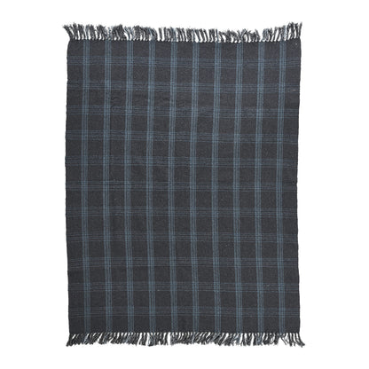Creative Co-Op Recycled Cotton Blend Throw Blanket with Fringe, Grey Plaid