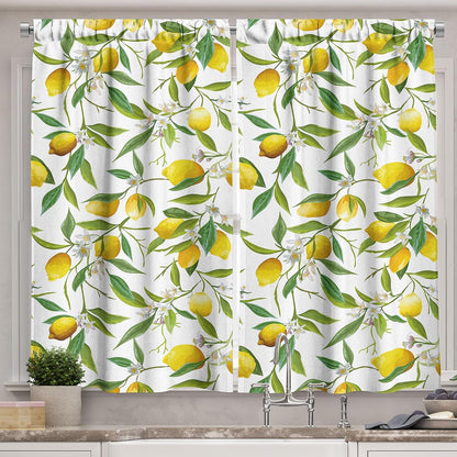 Ambesonne Nature Kitchen Curtains, Flowering Lemon Plant Theme, 2 Panel Set for Kitchen Cafe Decor, 55" x 39", Green