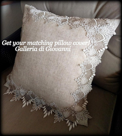 Galleria di Giovanni X-Large 33 Inch Table Topper Dresser Scarf - Neutral Earth Tones European Lace