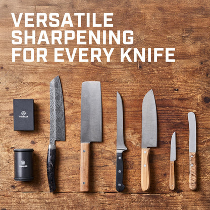 TUMBLER Pro Rolling Knife Sharpener™ - Knife Sharpening Made Easy - Ultimate Gift for Father's Day - Kit with Removable Disc System - 4-Layer Diamond Sharpening Disc & EdgeBoost Ceramic Disc (Black)