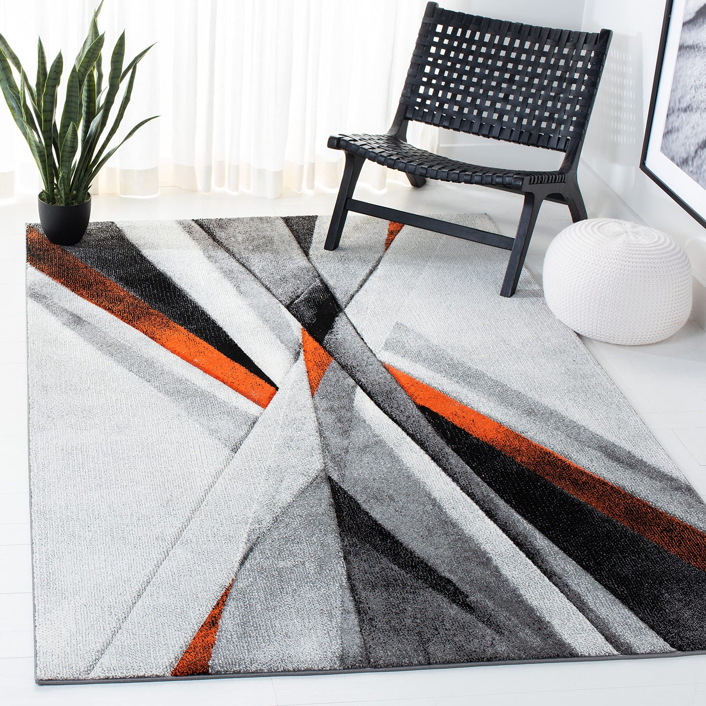 SAFAVIEH Hollywood Collection Area Rug - 9' x 12', Grey & Orange, Mid-Century Modern Design, Non-Shedding & Easy Care, Ideal for High Traffic Areas in Living Room, Bedroom (HLW710P)