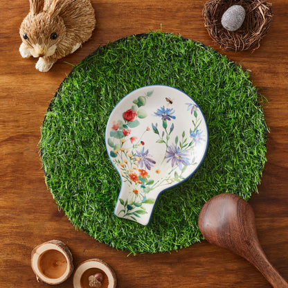 Bico Summer Provence Spoon Rest for Stove Top, Ceramic Spoon Holder for Kitchen Counter, Easy to Clean Coffee Spoon Rest Dishwasher Safe, Kitchen Cooking Utensil Rest for Ladles Spatula