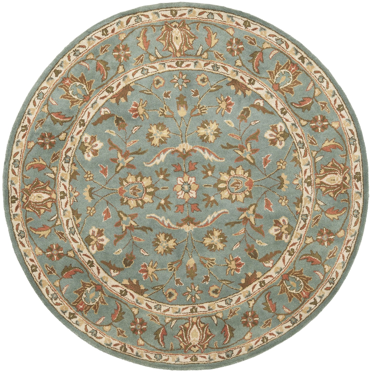 SAFAVIEH Heritage Collection 8' Round Blue / Blue HG969A Handmade Traditional Oriental Premium Wool Area Rug