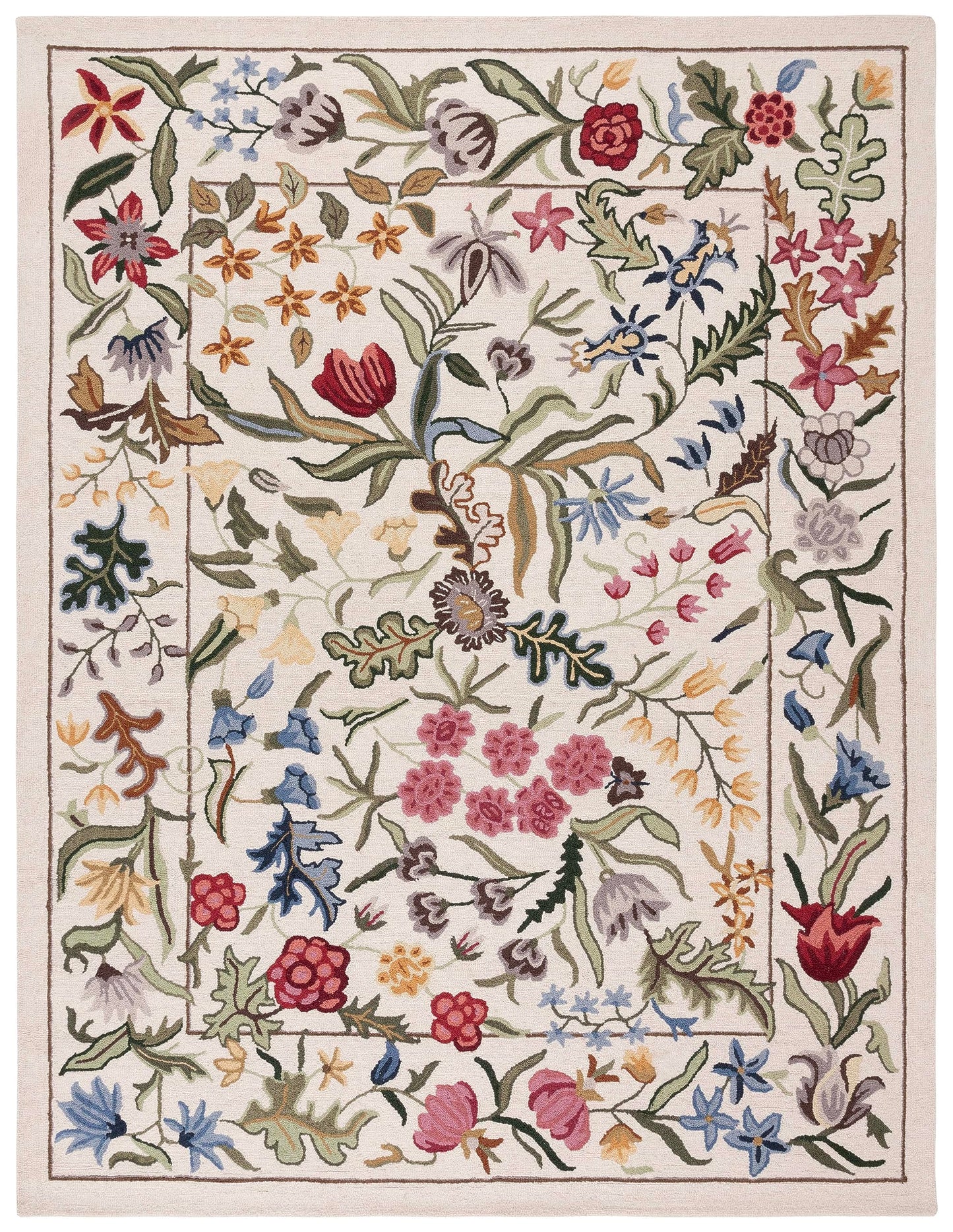 SAFAVIEH Chelsea Collection Area Rug - 9' x 12', Ivory & Green, Handmade French Country Wool, Floral Design, Ideal for Living Room, Bedroom, Dining Room (HK335A-9)