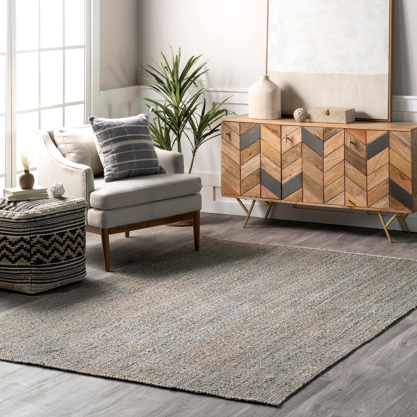 nuLOOM 9x12 Rigo Jute Hand Woven Area Rug, Grey, Solid Farmhouse Design, Natural Fiber, For Bedroom, Living Room, Dining Room, Hallway, Office, Kitchen, Entryway