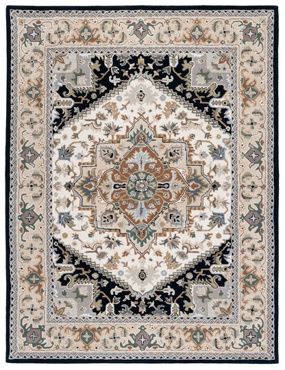 SAFAVIEH Area Rug 10x14 - Heritage Collection - Large - Beige & Navy, Handmade Wool, Traditional Oriental Medallion Design, Ideal for Living Room, Bedroom, Dining Space (HG625D)