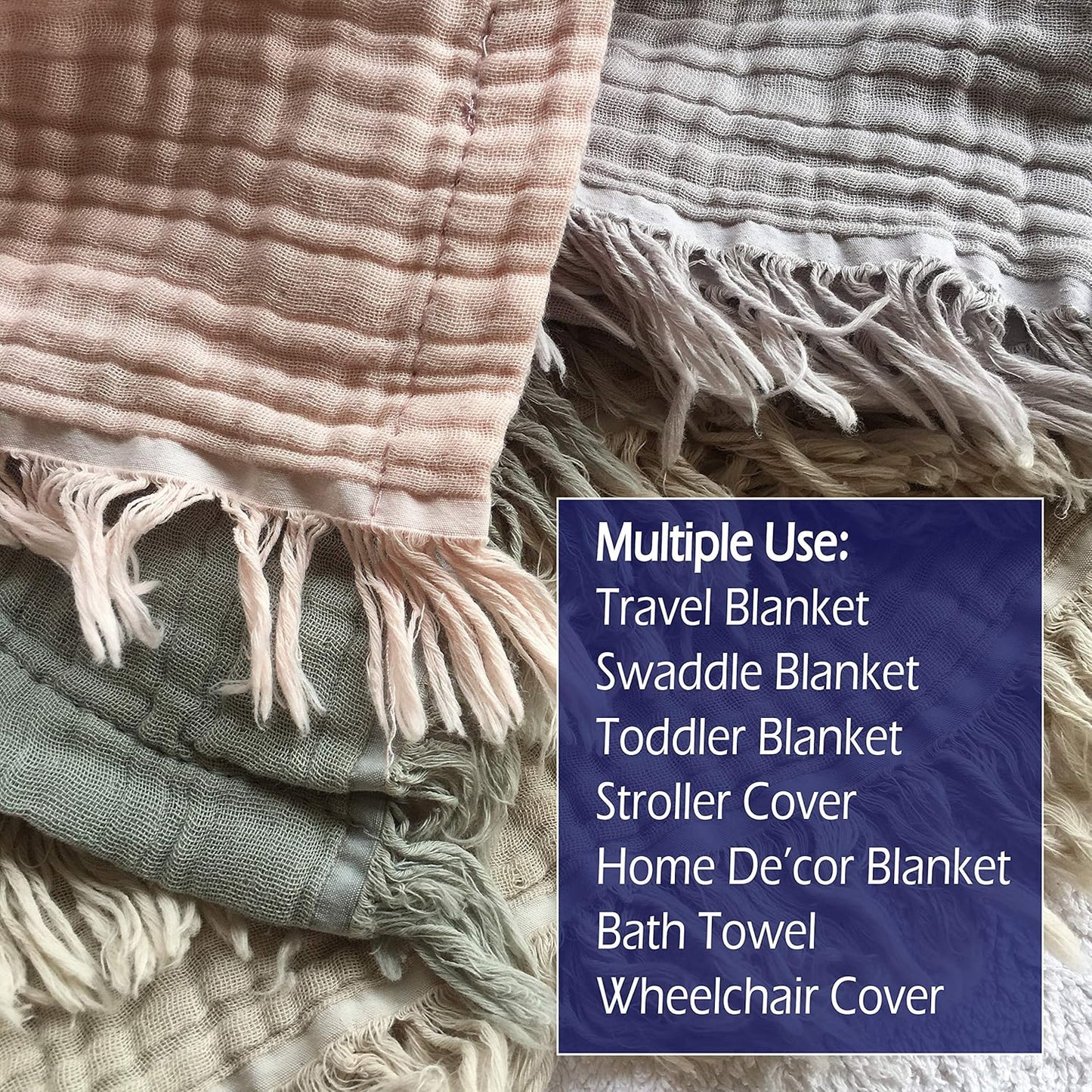 KyraHome 100% Organic Cotton 50"x60" Muslin Blanket for Adults, Couch, Pre-Washed Plant Dyed (Sage Green)