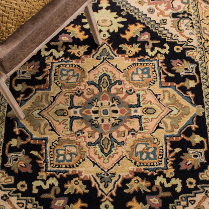 SAFAVIEH Heritage Collection Area Rug - 8' Square, Black & Gold, Handmade Wool, Traditional Oriental Medallion Design, Ideal for Living Room, Bedroom, Dining Space (HG625Z)