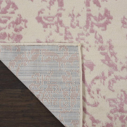2'3'' 7'3'' (2x7) Nourison Home Jubilant Damask Ivory/Pink x Area-Rug, Easy-Cleaning, Non Shedding, Bed Room, Living