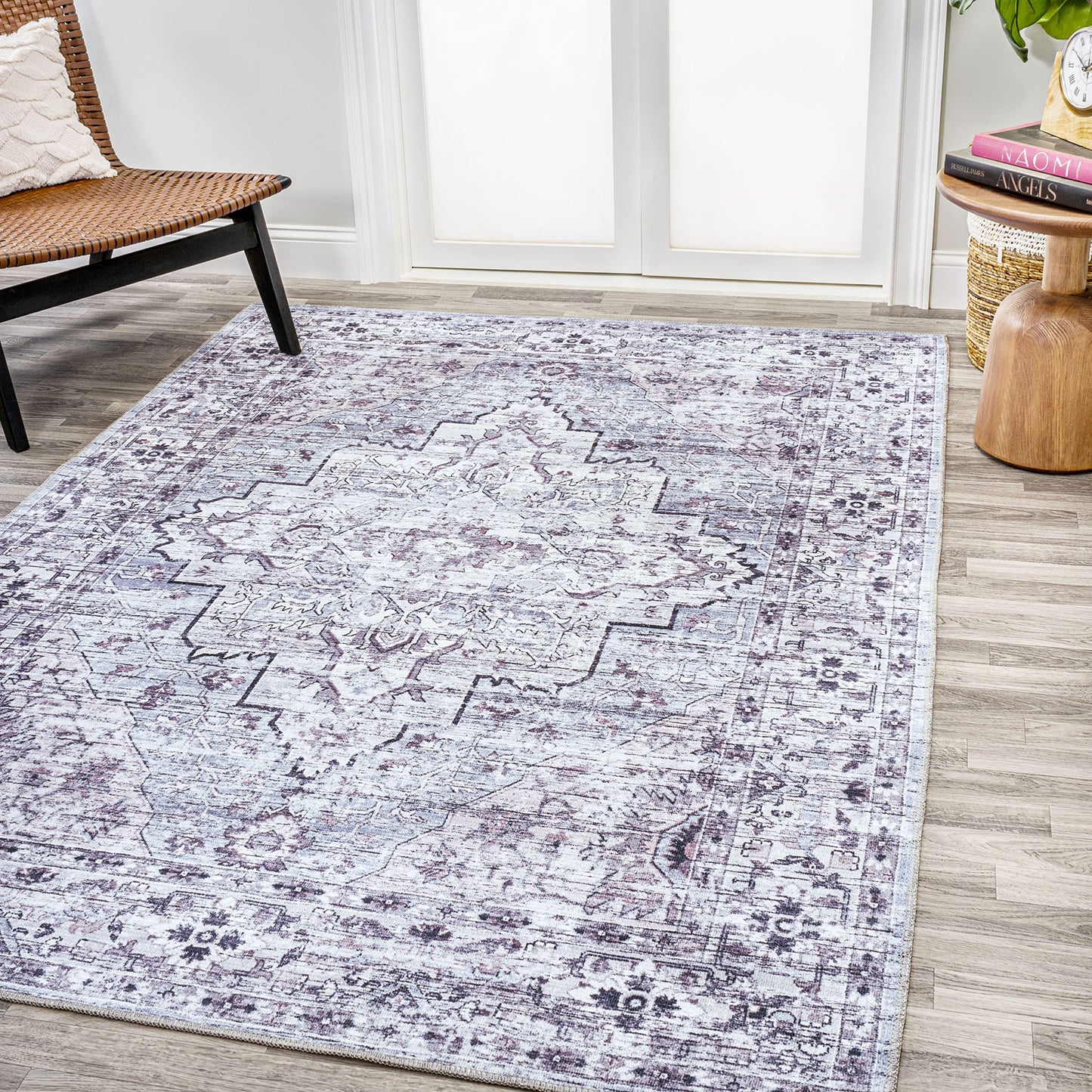 JONATHAN Y Machine Washable Gray/Purple Indoor Area Rug 3X5 ft, Didim Boho Medallion for Living Room, Bedroom, Kitchen, Office, Easy-Cleaning, High Traffic, Pet-Friendly, Non-Shedding (WSH102A-3)