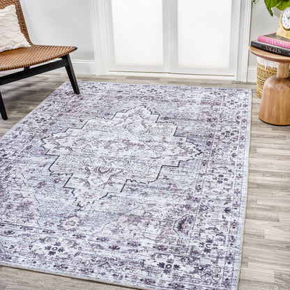 JONATHAN Y Machine Washable Gray/Purple Indoor Area Rug 3X5 ft, Didim Boho Medallion for Living Room, Bedroom, Kitchen, Office, Easy-Cleaning, High Traffic, Pet-Friendly, Non-Shedding (WSH102A-3)