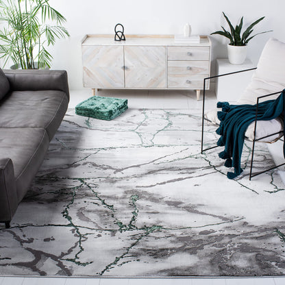 SAFAVIEH Craft Collection Area Rug - 10' Square, Grey & Green, Modern Abstract Design, Non-Shedding & Easy Care, Ideal for High Traffic Areas in Living Room, Bedroom (CFT877Y)