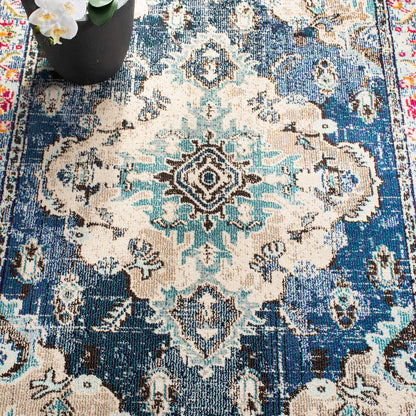 SAFAVIEH Monaco Collection Area Rug - 9' x 12', Navy & Light Blue, Non-Shedding & Easy to Clean, Distressed Medallion Design, Ideal for Living Room, Bedroom, Dining Space (MNC243N)