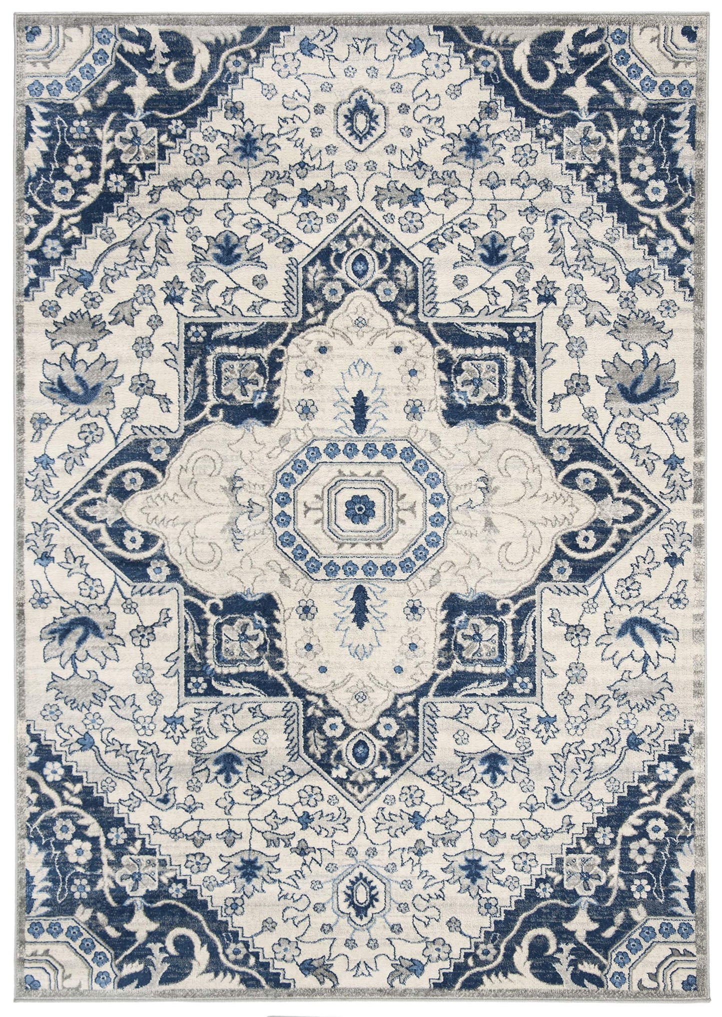 SAFAVIEH Brentwood Collection 10' x 13' Cream/Blue BNT816D Oriental Medallion Non-Shedding Living Room Bedroom Dining Home Office Area Rug