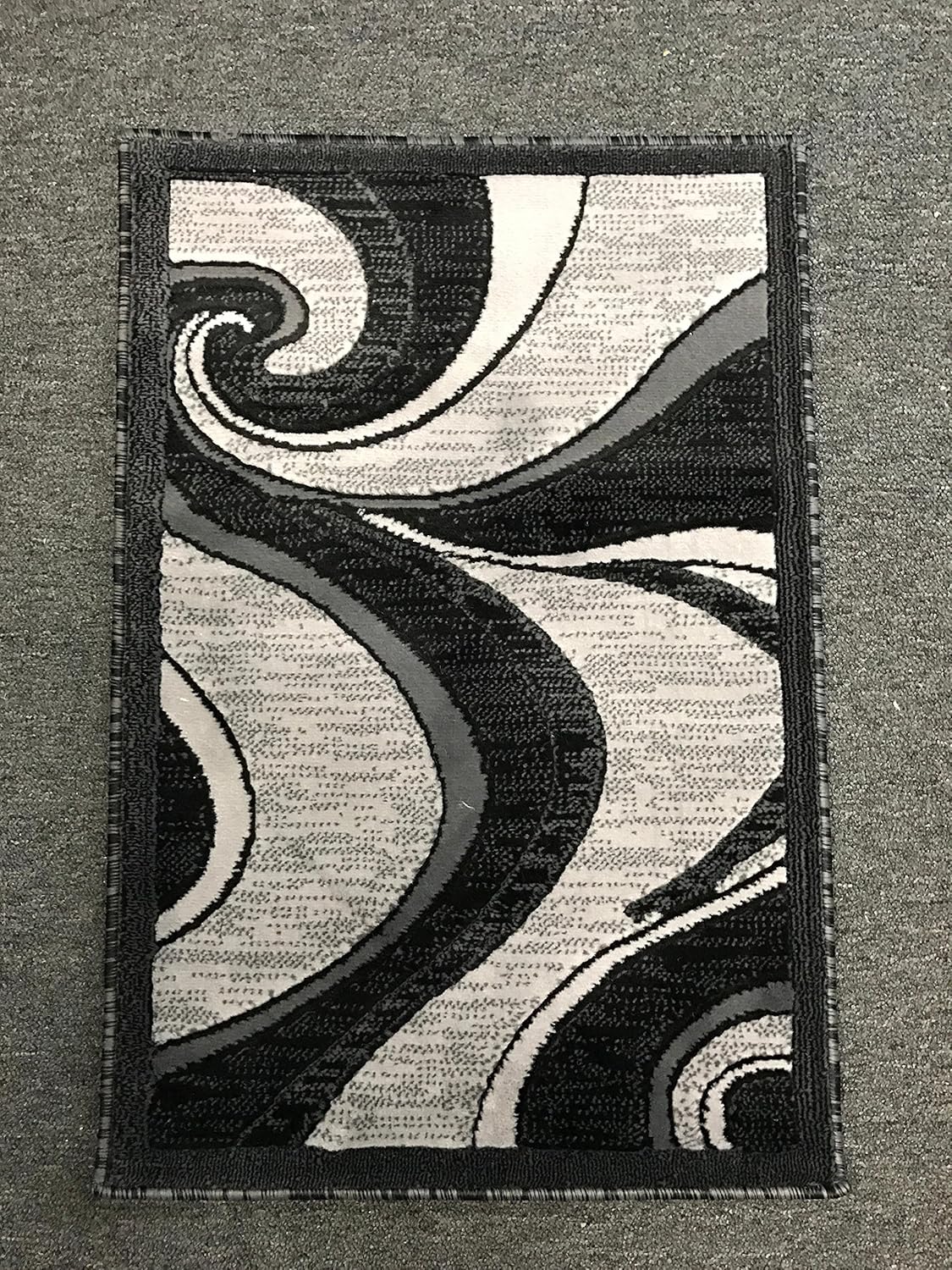 Modern Contemporary Door Mat Rug - Grey & Black Silver Design, 2 Feet X 3 Feet