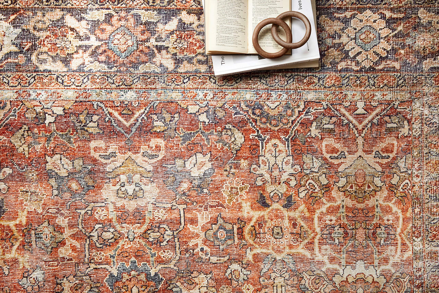 Loloi Layla Collection LAY-02 Spice/Marine 9'-0" x 12'-0" .13" Thick Area Rug, Soft, Durable, Vintage Inspired, Distressed, Low Pile, Non-Shedding, Easy Clean, Printed, Living Room Rug