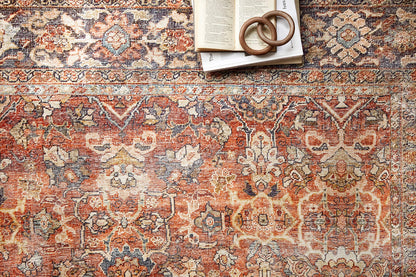 Loloi Layla Collection LAY-02 Spice/Marine 9'-0" x 12'-0" .13" Thick Area Rug, Soft, Durable, Vintage Inspired, Distressed, Low Pile, Non-Shedding, Easy Clean, Printed, Living Room Rug