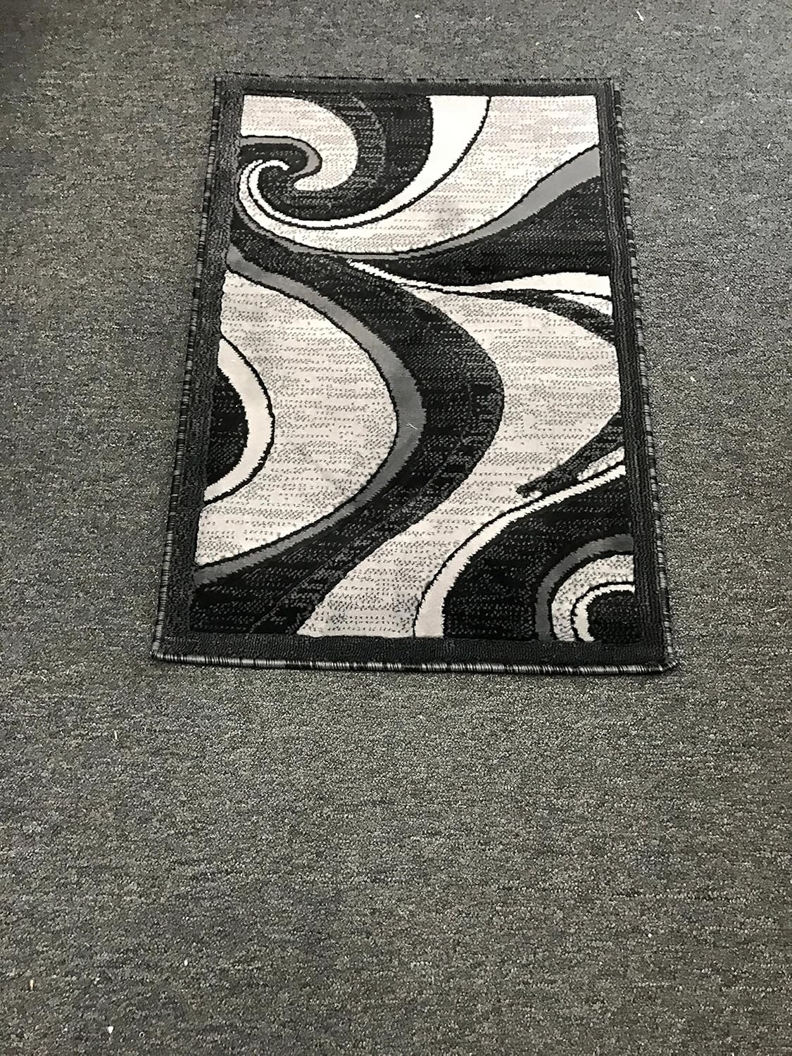 Modern Contemporary Door Mat Rug - Grey & Black Silver Design, 2 Feet X 3 Feet