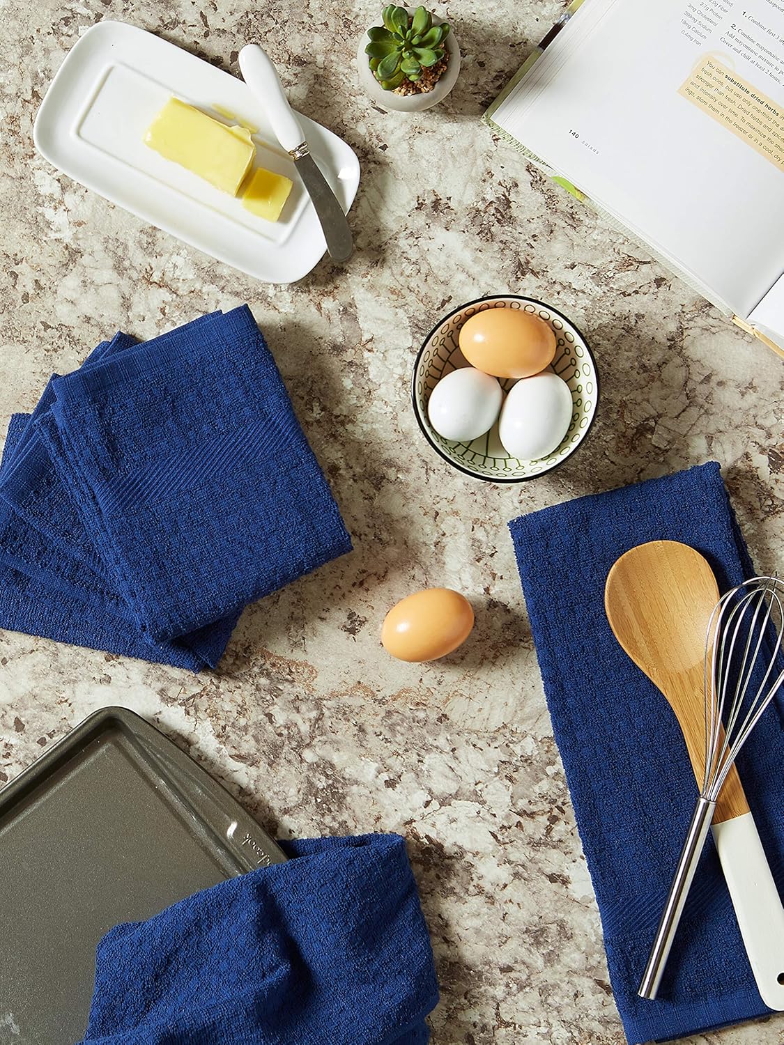 DII Basic Terry Collection Waffle Dishtowel Set, 4 Piece, Solid Nautical Blue, 15x26