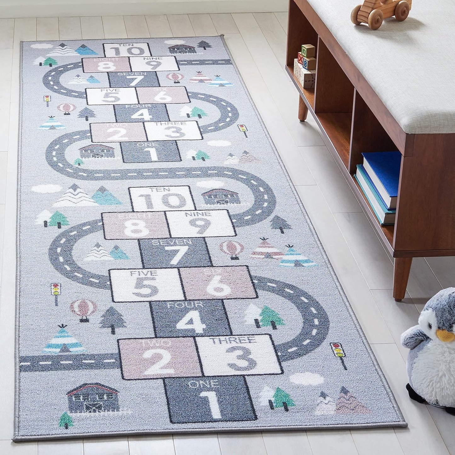 2'2" 6' (KPH226A) SAFAVIEH Washable Rug Kids Playhouse Collection - x Runner, Grey & Pink, Slip Resistant & Easy