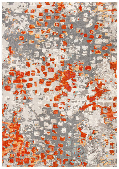 SAFAVIEH Monaco Collection Area Rug - 10' x 14', Grey & Orange, Boho Chic Abstract Watercolor Design, Non-Shedding & Easy Care, Ideal for High Traffic Areas in Living Room, Bedroom (MNC225H)