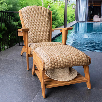 Cambridge Casual Camden Teak Adirondack Chair and Ottoman Set – Beige, Adirondack Chair with Ottoman, Wicker Accent, Water-Resistant Cover, Patio Lounge for Porch