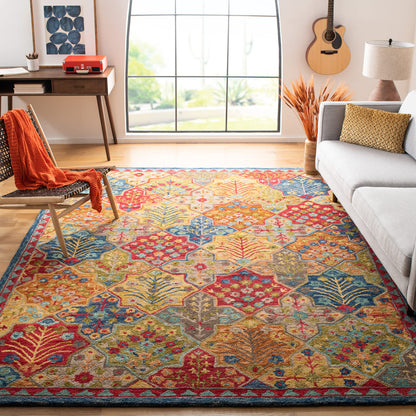 SAFAVIEH Aspen Collection Area Rug - 10' x 14', Blue & Orange, Handmade Boho Wool, Ideal for High Traffic Areas in Living Room, Bedroom (APN514M)