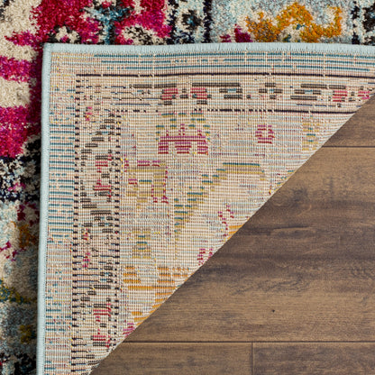 SAFAVIEH Monaco Collection Area Rug - 9' x 12', Light Blue & Fuchsia, Non-Shedding & Easy to Clean, Distressed Medallion Design, Ideal for Living Room, Bedroom, Dining Space (MNC243J)