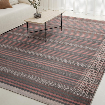 KNOTTING MATTERS Vibe Stripe 8’3” x 11’6” Area Rug – Sand, Charcoal & Clay Heritage Flatweave, Low-Pile – Easy Clean Area Rug – Perfect for Living Room, Dining Room, Bedroom – Pet & Kid Friendly