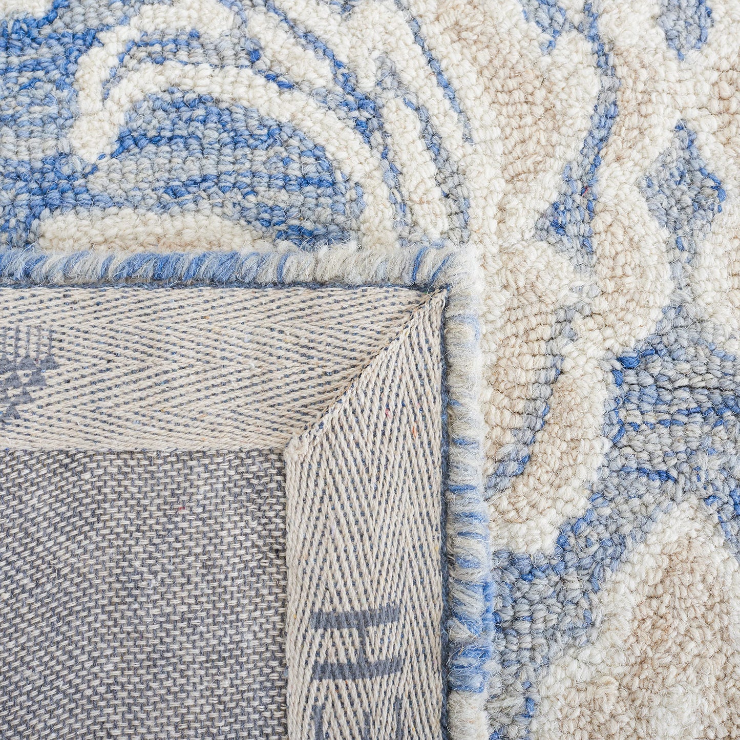 SAFAVIEH Micro-Loop Collection 10' x 14' BlueIvory MLP532M Handmade Premium Wool Living Room Dining Bedroom Area Rug