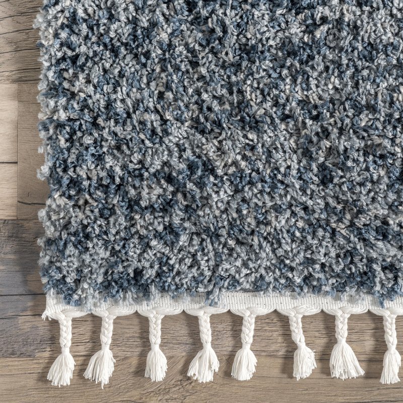 nuLOOM Brooke Shag Tasseled Area Rug - 2x8 Runner Shag Rug Casual Blue/Ivory Rugs for Living Room Bedroom Dining Room Nursery Entryway Hallway