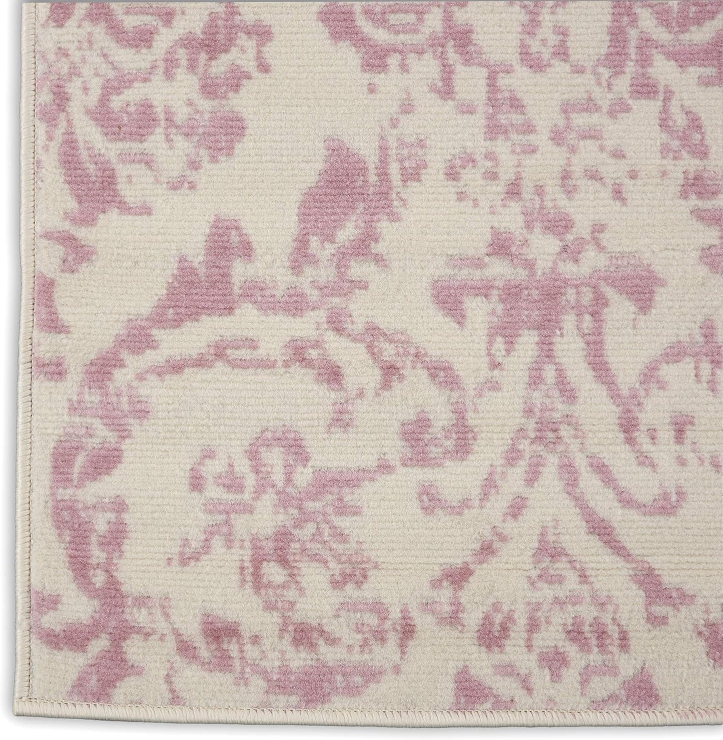 2'3'' 7'3'' (2x7) Nourison Home Jubilant Damask Ivory/Pink x Area-Rug, Easy-Cleaning, Non Shedding, Bed Room, Living