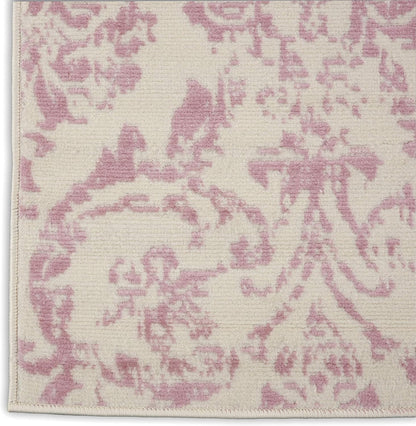 2'3'' 7'3'' (2x7) Nourison Home Jubilant Damask Ivory/Pink x Area-Rug, Easy-Cleaning, Non Shedding, Bed Room, Living