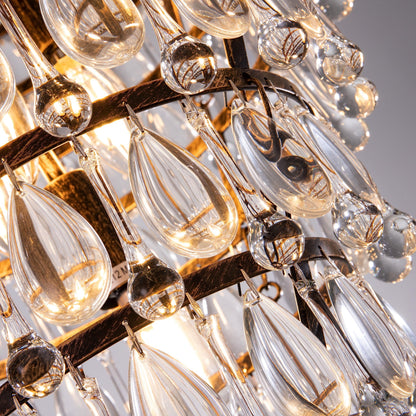 Wellmet 20 Inch Crystal Chandelier, Farmhouse Bronze Bathroom Chandeliers, 8-Lights Foyer Lighting Round Hanging Ceiling Light Fixture for Living Room, Bedroom, Entryway, Kitchen Island, Cone Shape