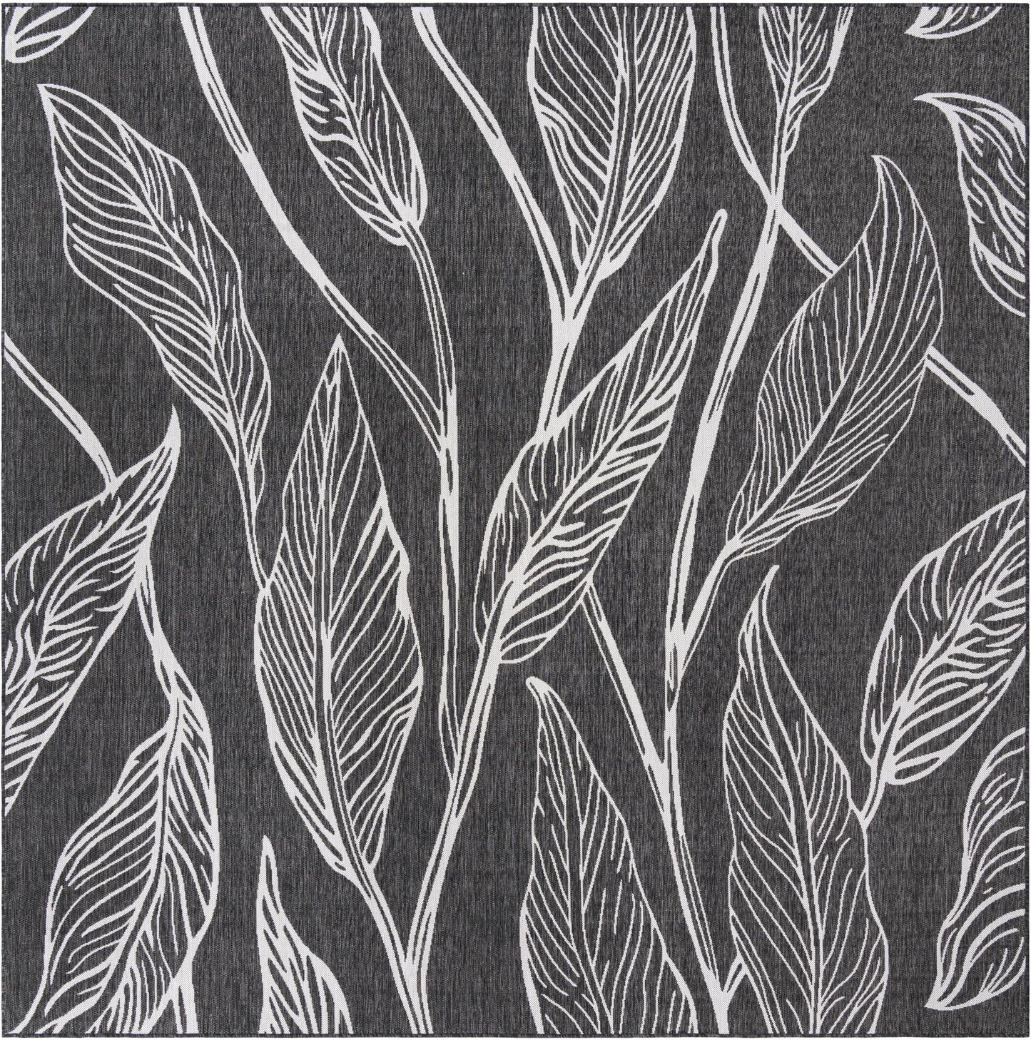 Unique Loom Outdoor Botanical Collection Area Rug - Leaf (10' 8" Square, Ivory Charcoal)