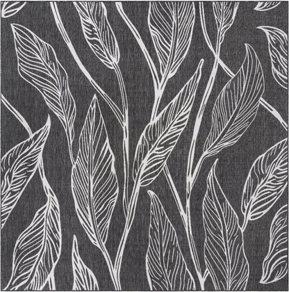 Unique Loom Outdoor Botanical Collection Area Rug - Leaf (10' 8" Square, Ivory Charcoal)