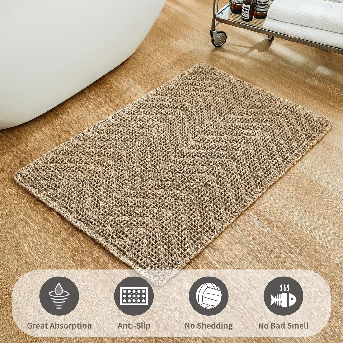Boho Bathroom Floor Mat, Super Absorbent Non-Slip Washable Bath Mat, Quick Dry Shower Mats, Brown, 18"*30"