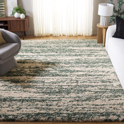 SAFAVIEH Hudson Shag Collection Area Rug - 10' x 14', Ivory/Green, Geometric Design, Plush 1.9 Inch Thick Ideal for High Traffic Areas in Living Room, Bedroom, Dining (SGH206Y)