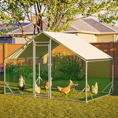 YOPTO Large Metal Chicken Coop,10x6.6x6.56ft Walk-in Chicken Run W/Waterproof & Anti-Ultraviolet Cover,Chicken Pen W/Lockable Door,Outdoor Poultry Cage for Hens,Ducks,Rabbits