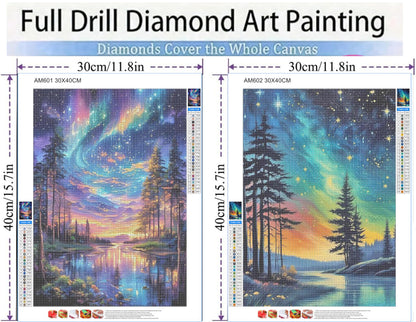 KUFWKEY 2 Pack Starry Sky Diamond Art Kits for Adults, 5D Aurora Lake Diamond Painting Kits for Beginners, Fantastic Landscapes Diamond Dots,DIY Diamond Mosaic Art,Gem Art for Home Decor 12 x 16 Inch