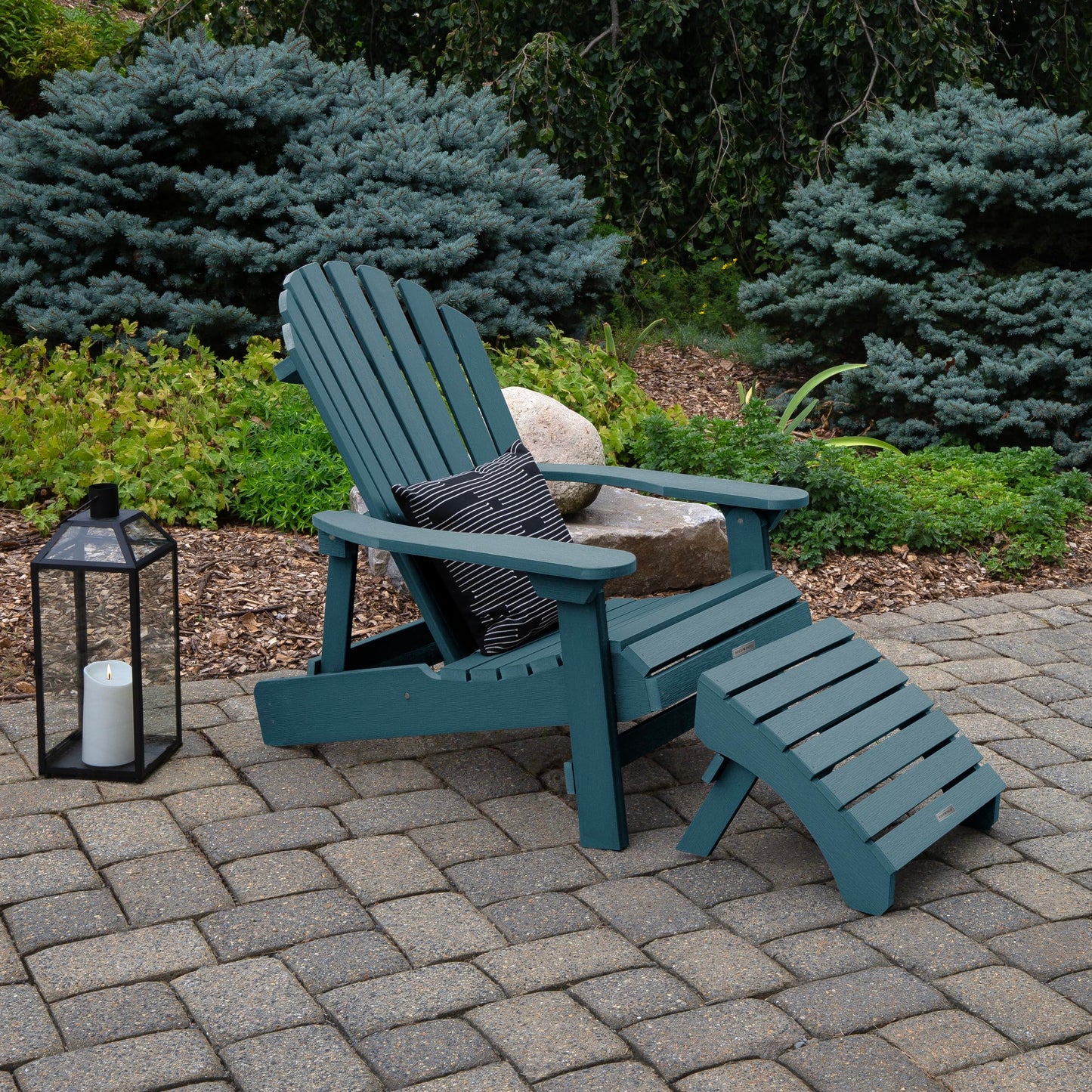 Highwood Hamilton King Size Folding & Reclining Adriondack Chair with Ottoman, Nantucket Blue