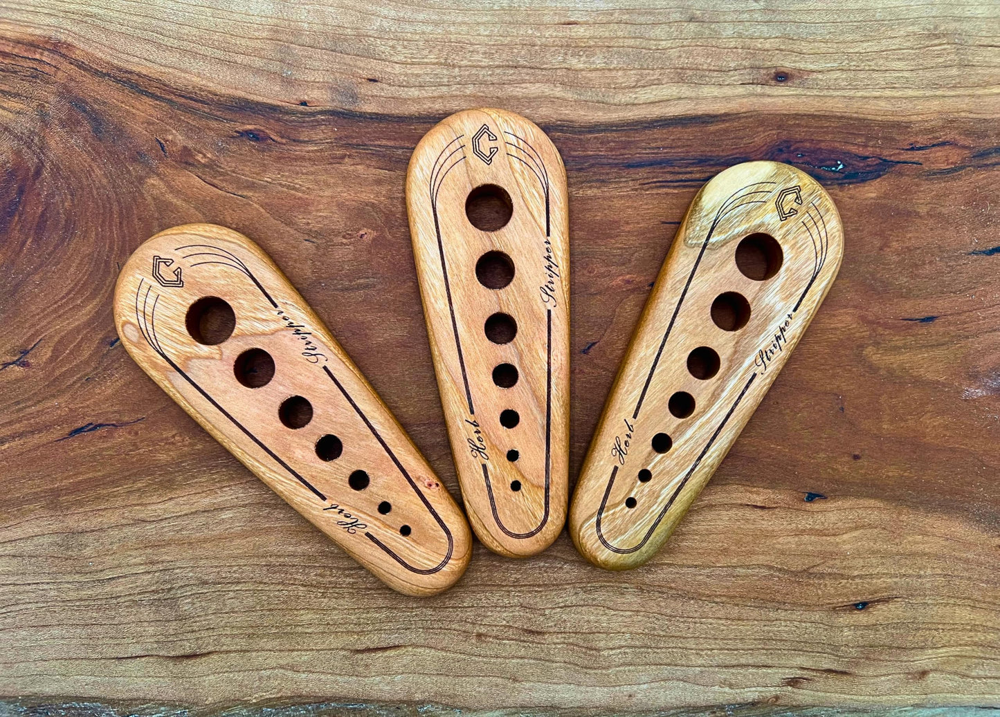 Handmade Cherry Hardwood Herb Stripper – Multi-Size Holes for Rosemary, Thyme, Oregano – Artisanal Kitchen Tool from Central Kentucky Woodshop, Food-Safe Finish