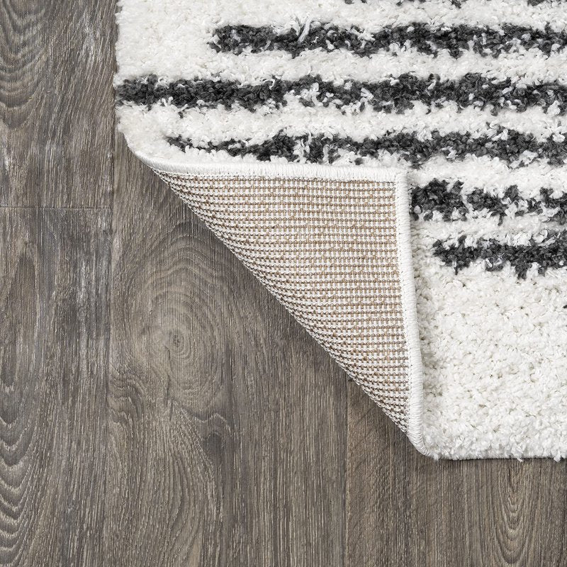 JONATHAN Y Elm Diamond Stripe Shag White/Gray Runner Rug, 2x8, Geometric, Bohemian, Contemporary, Easy-Cleaning for Living Room, Bedroom, Kitchen, Pet Friendly, Non-Shedding (MOH408A-28)