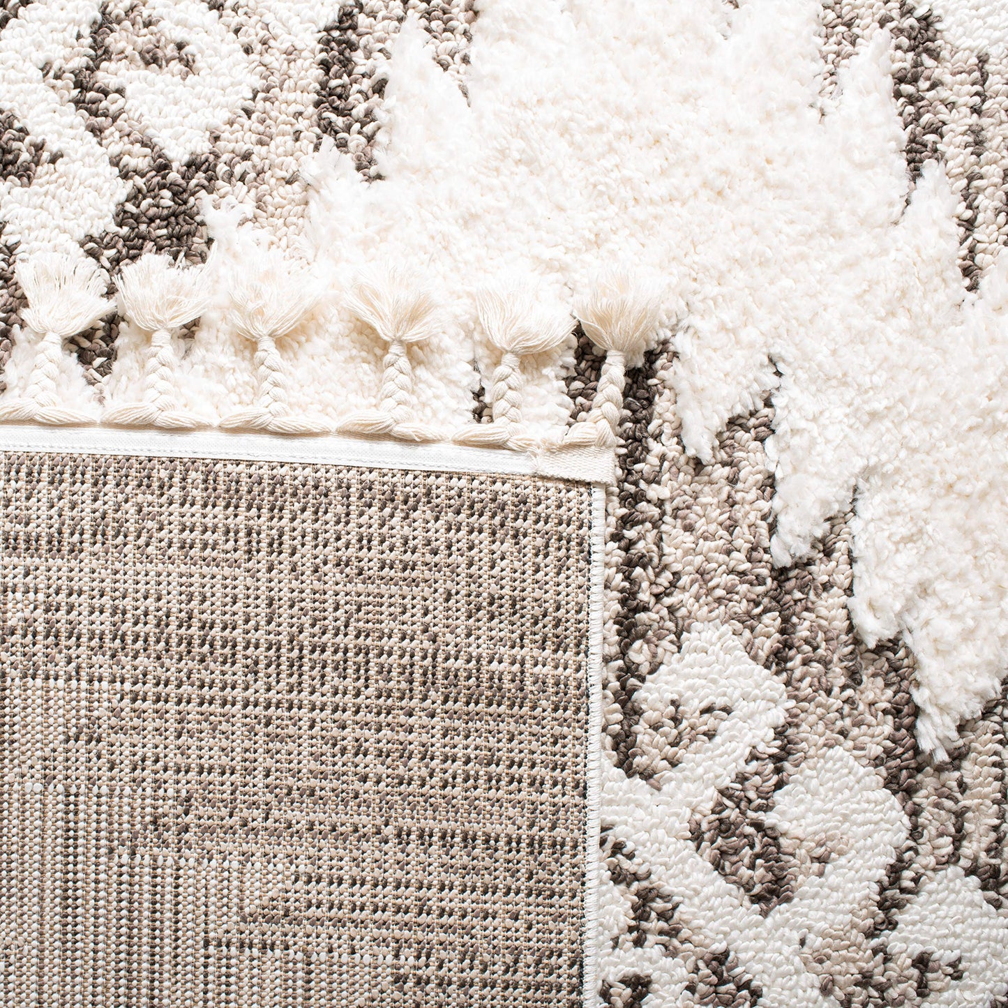 SAFAVIEH Moroccan Tassel Shag Collection Area Rug - 10' x 14', Ivory & Brown, Boho Design, Non-Shedding & Easy Care, 2-inch Thick Ideal for High Traffic Areas in Living Room, Bedroom (MTS652A)