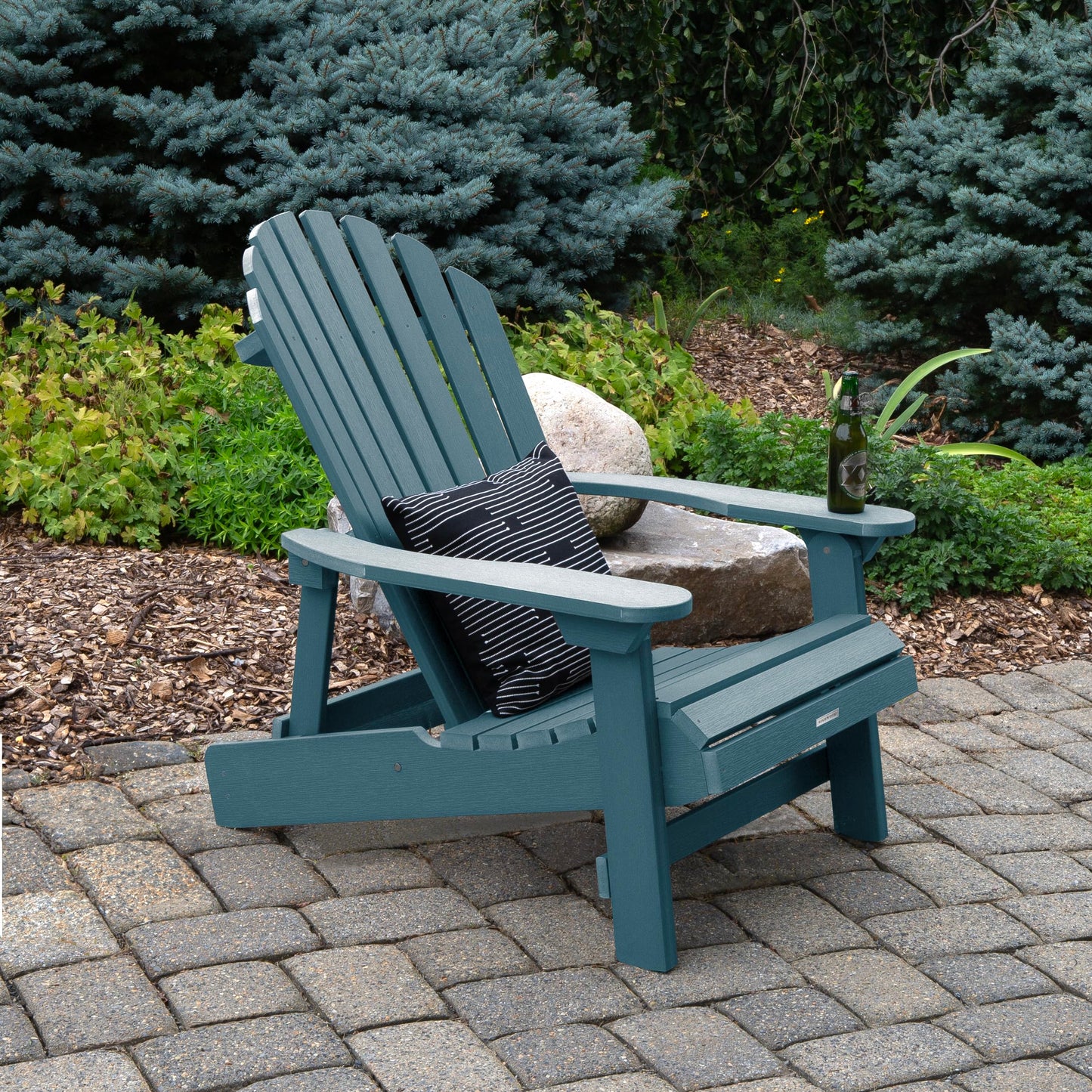 Highwood Hamilton King Size Folding & Reclining Adriondack Chair with Ottoman, Nantucket Blue
