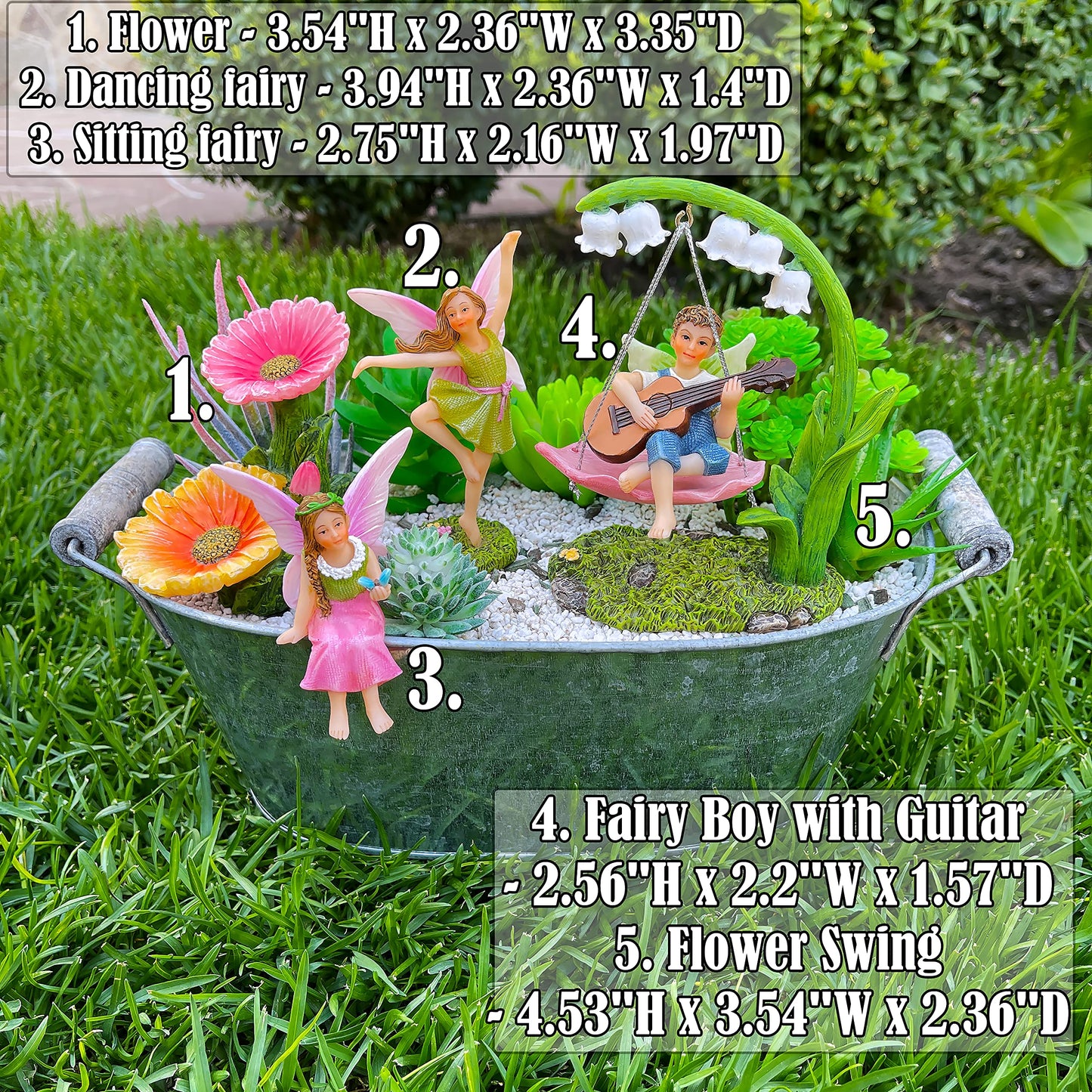 Mood Lab Fairy Garden Figurines - Dancing Swing Set (5 pcs) - Miniature Decorative Statues & Accessories - Outdoor & Indoor Garden Decor