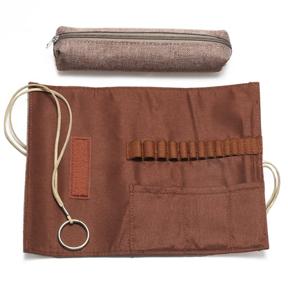 YOJOB Traditional Aluminum Crochet Hooks Case, 14 Slots Roll-up Crochet Hook Organizer with a Detached Zipper Bag (Beige-Orange)