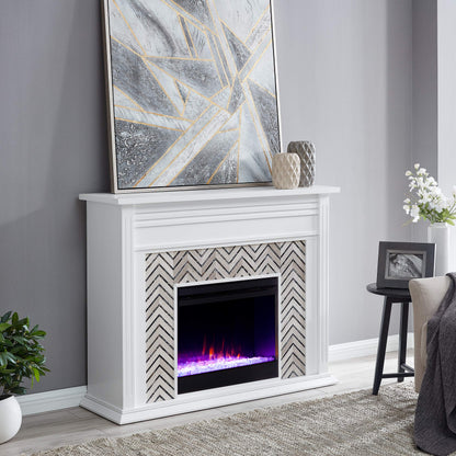 SEI Furniture - Hebbington Tiled Fireplace - Transitional Design, White Marble Top - Ideal for Living Room, Family Room (FC1080759)